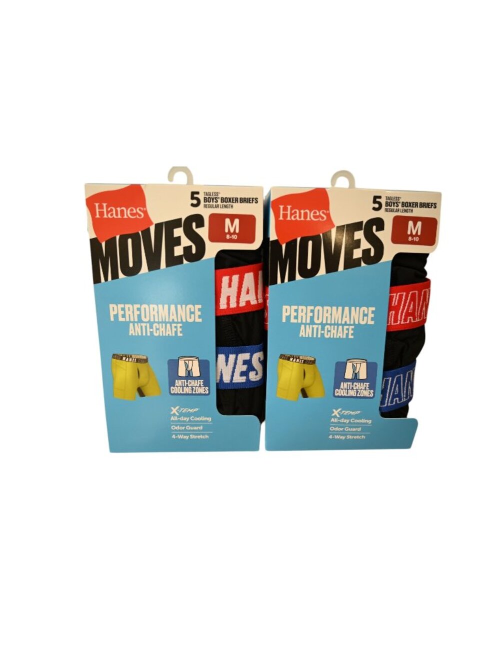 NIP Hanes Moves Lot of 2 5 Pack Performance Anti Chafe Boxer Briefs Sz M 8-10